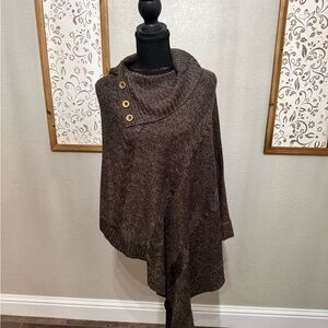 Karen Scott Chocolate Brown Buttoned Poncho